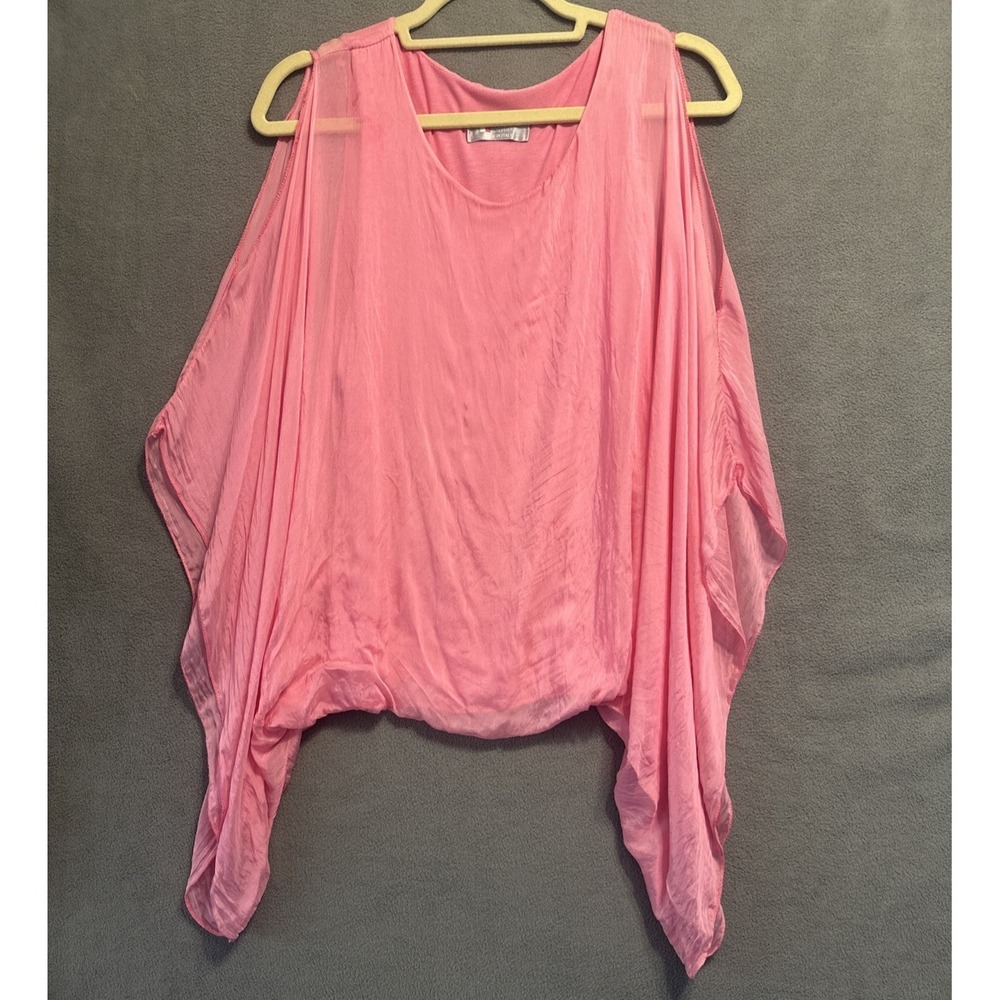 Tina Stephens 100% Silk Top Asymmetric Hem Women's O/S Pink Fairy Ethereal